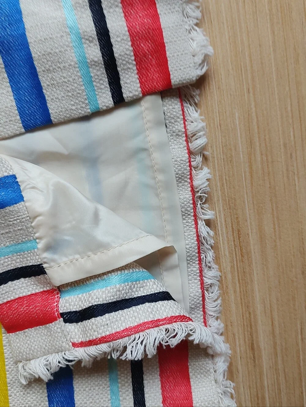 J Crew Striped Pencil Knee Skirt Fringe Red Yellow Blue Cream Lined 4 Back Slit